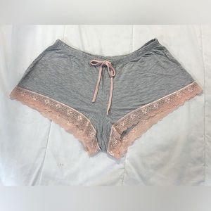 H&M Gray Drawstring Sleep Shorts with Lace Hem Size Small